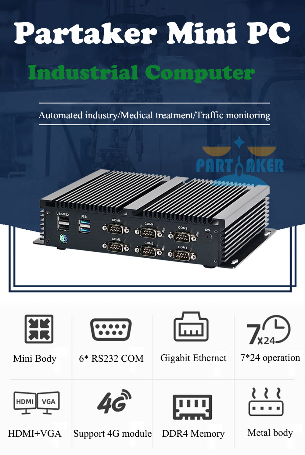 I11 Fanless Industrial Mini PC Intel Core I3 I5 I7 with 6 COM