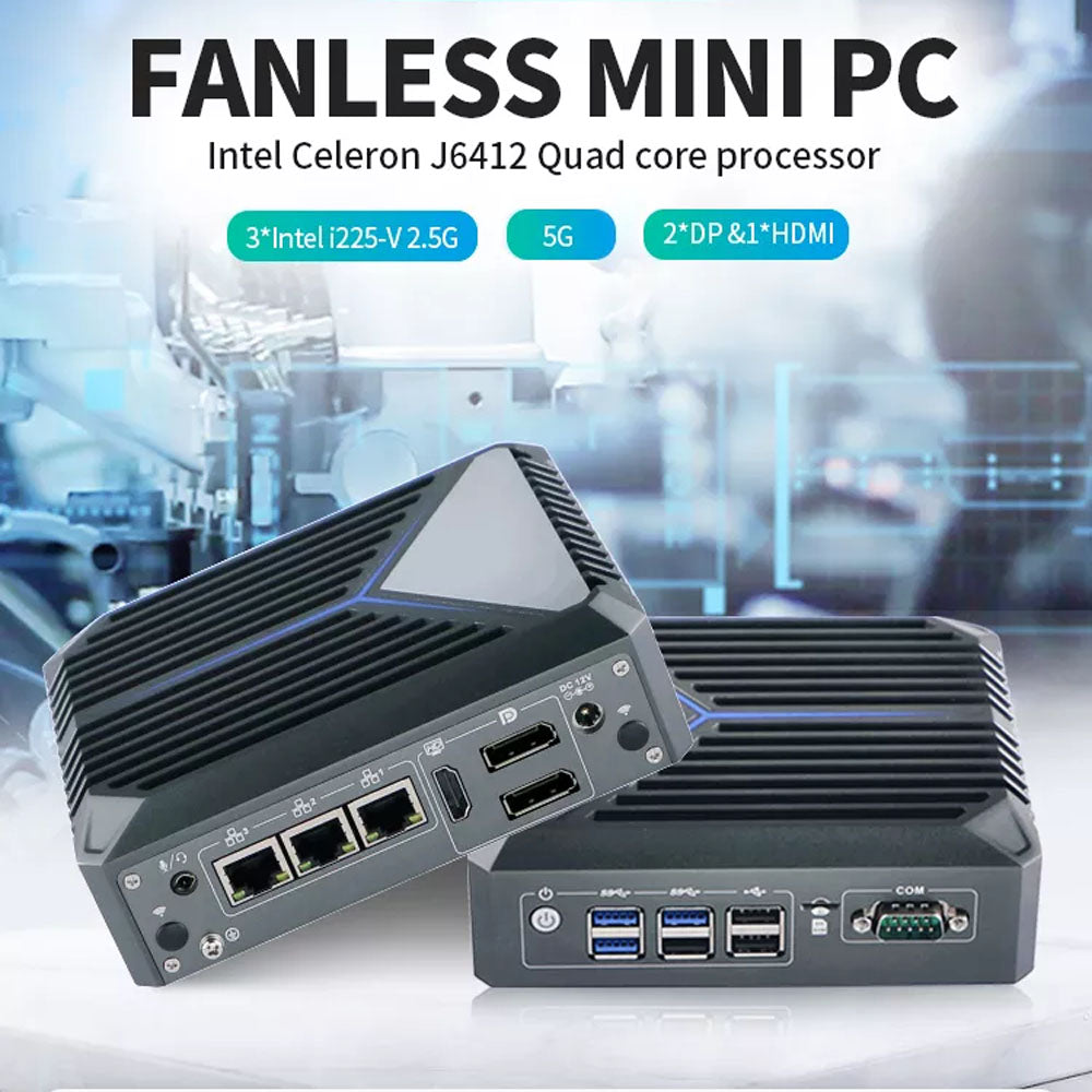 C6 Fanless Mini PC 3 Intel i225-V 2.5G Lan J6412 Router